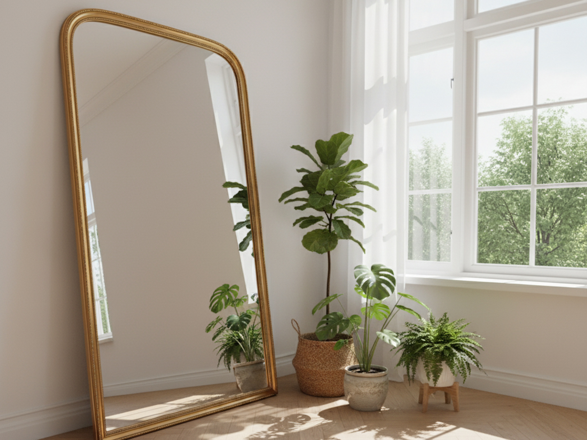 落地鏡與植栽